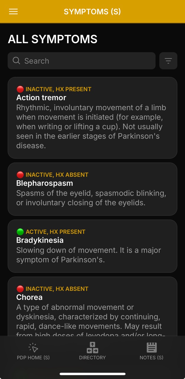 Symptoms Page